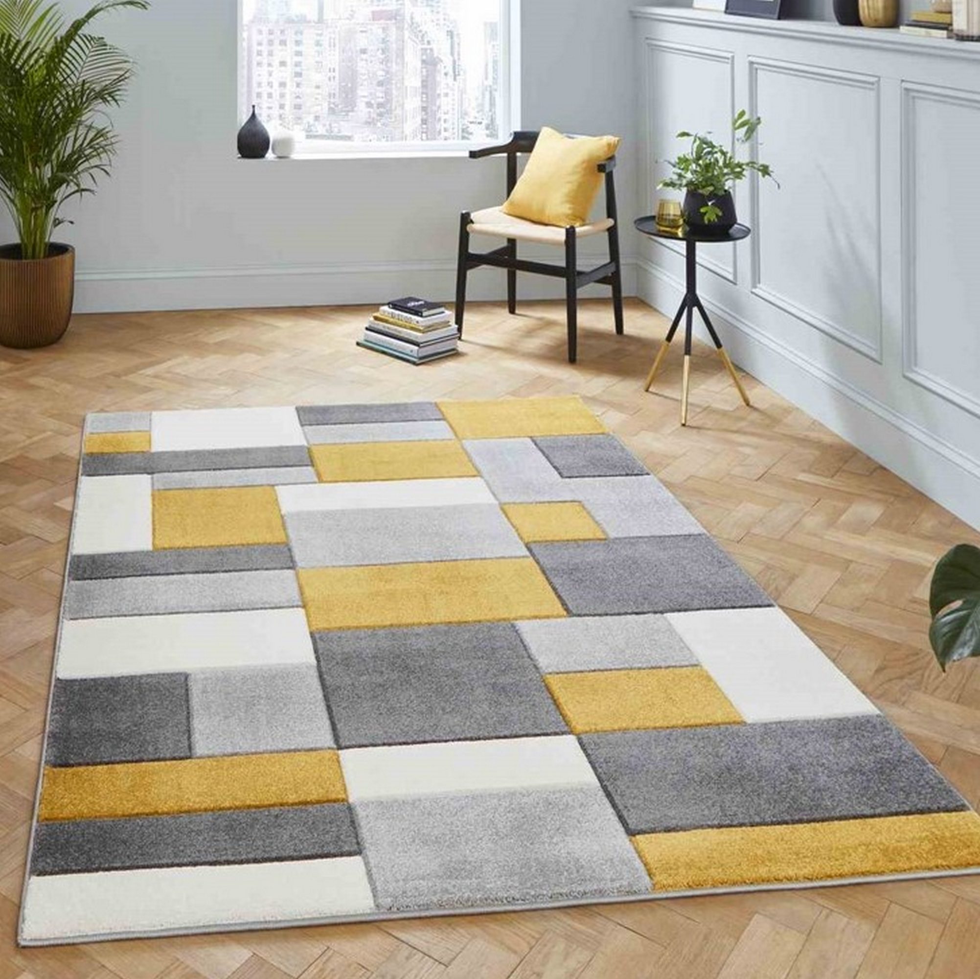 Matrix Mt61 Modern Geometric Rugs In Grey Yellow